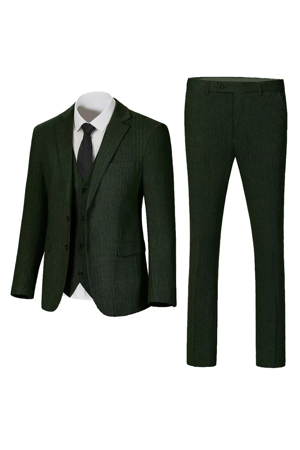 Dark Grey Notched Lapel Single Breasted 3 Piece Men's Suits - Image 7
