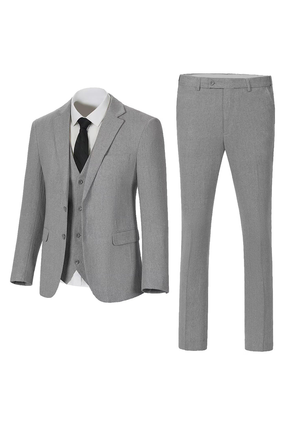 Dark Grey Notched Lapel Single Breasted 3 Piece Men's Suits - Image 8