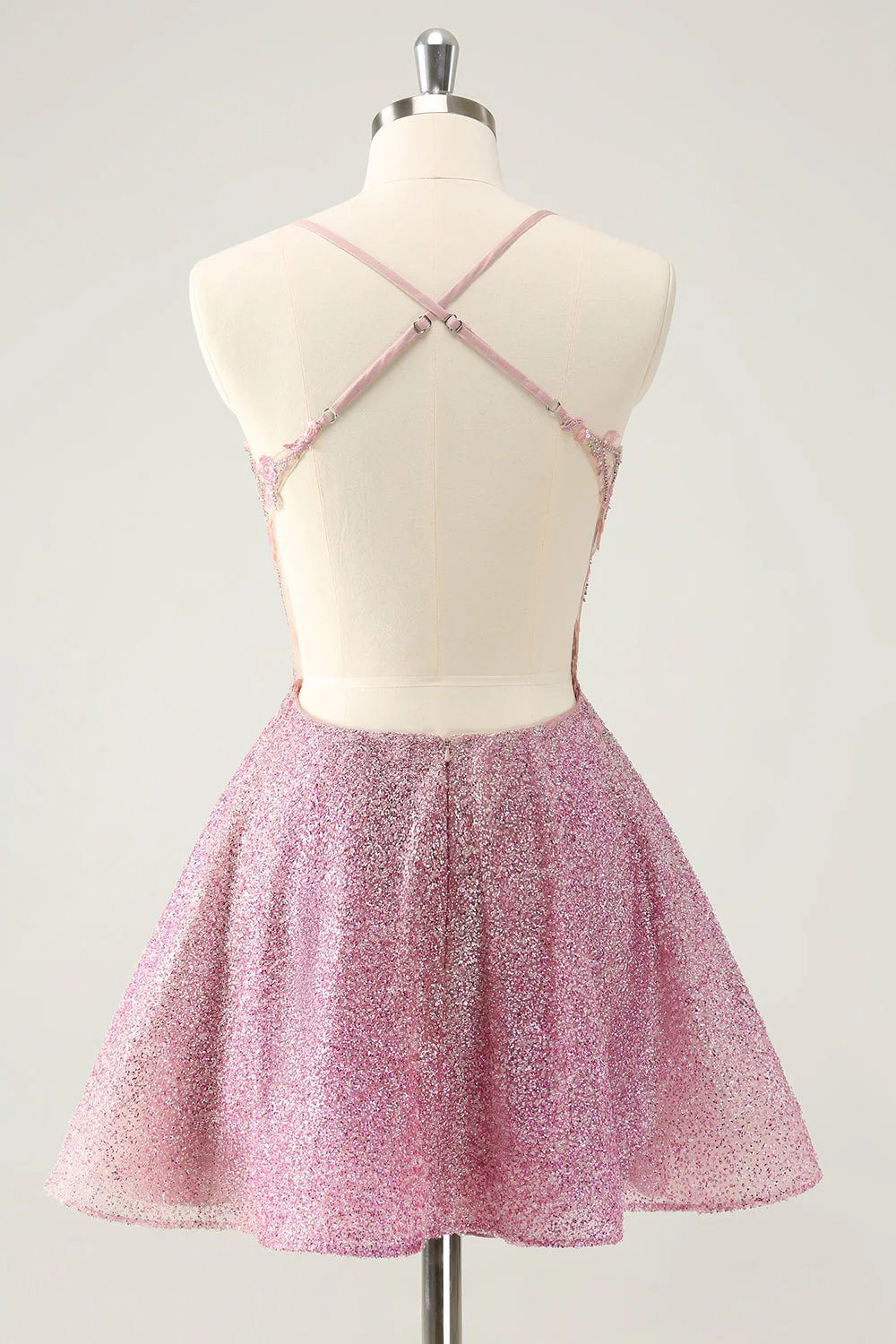 Dark Pink A Line Sparkly Beading Appliques Corset Short Graduation Dress - Image 2