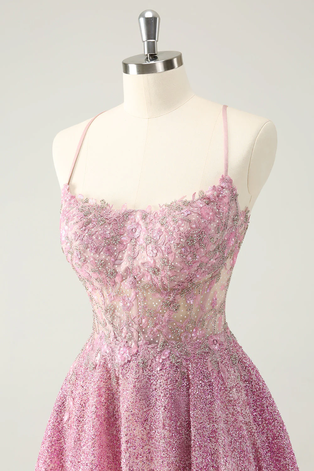 Dark Pink A Line Sparkly Beading Appliques Corset Short Graduation Dress - Image 4