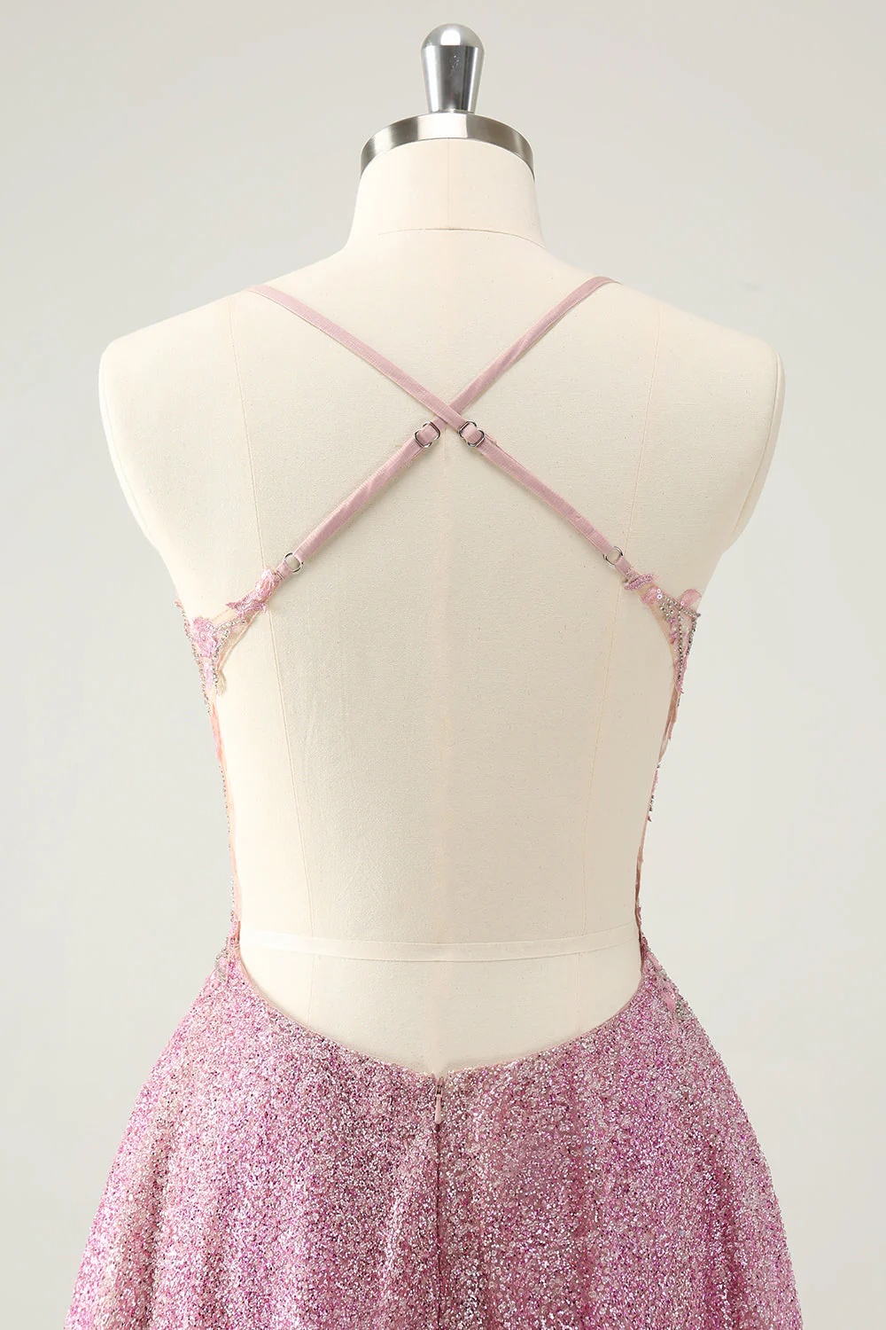 Dark Pink A Line Sparkly Beading Appliques Corset Short Graduation Dress - Image 5