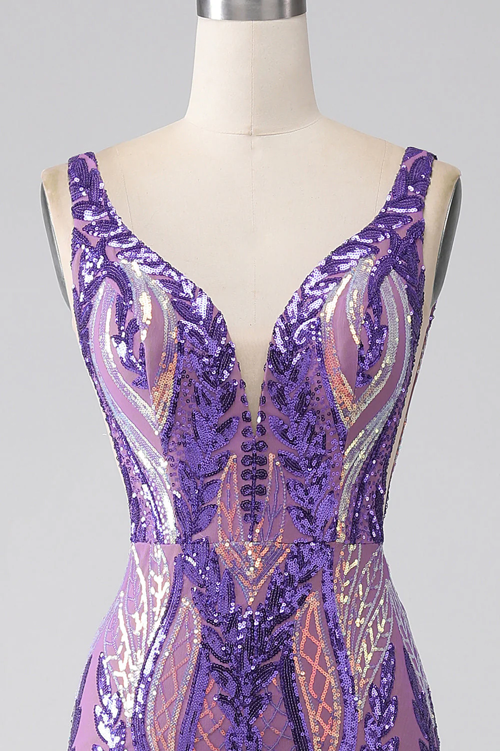 Dark Purple Mermaid V Neck Sequins Long Prom Dress - Image 6