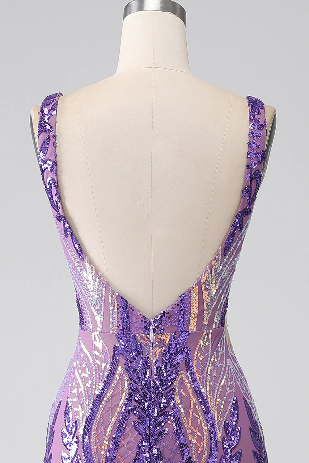 Dark Purple Mermaid V Neck Sequins Long Prom Dress - Image 7