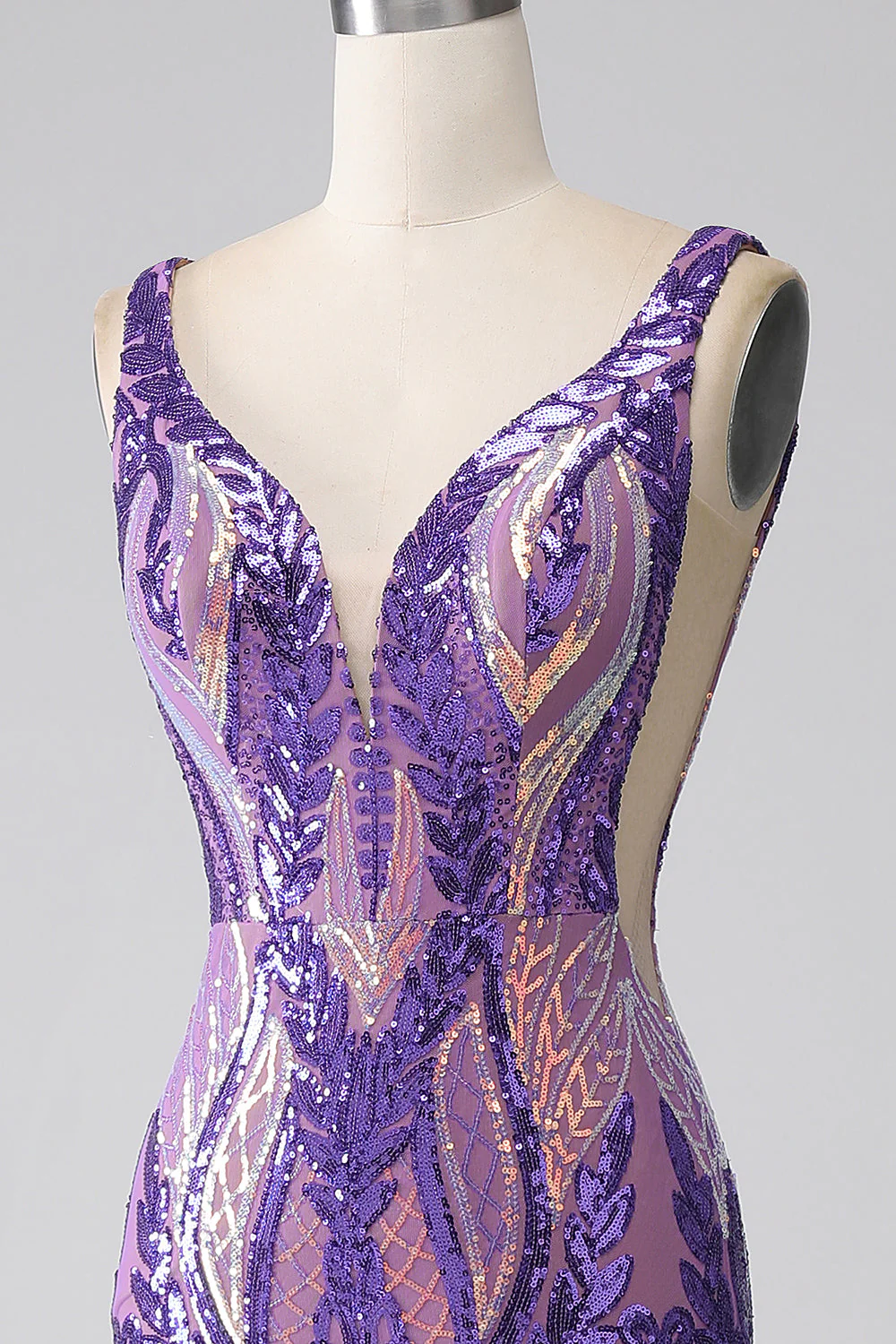 Dark Purple Mermaid V Neck Sequins Long Prom Dress - Image 8