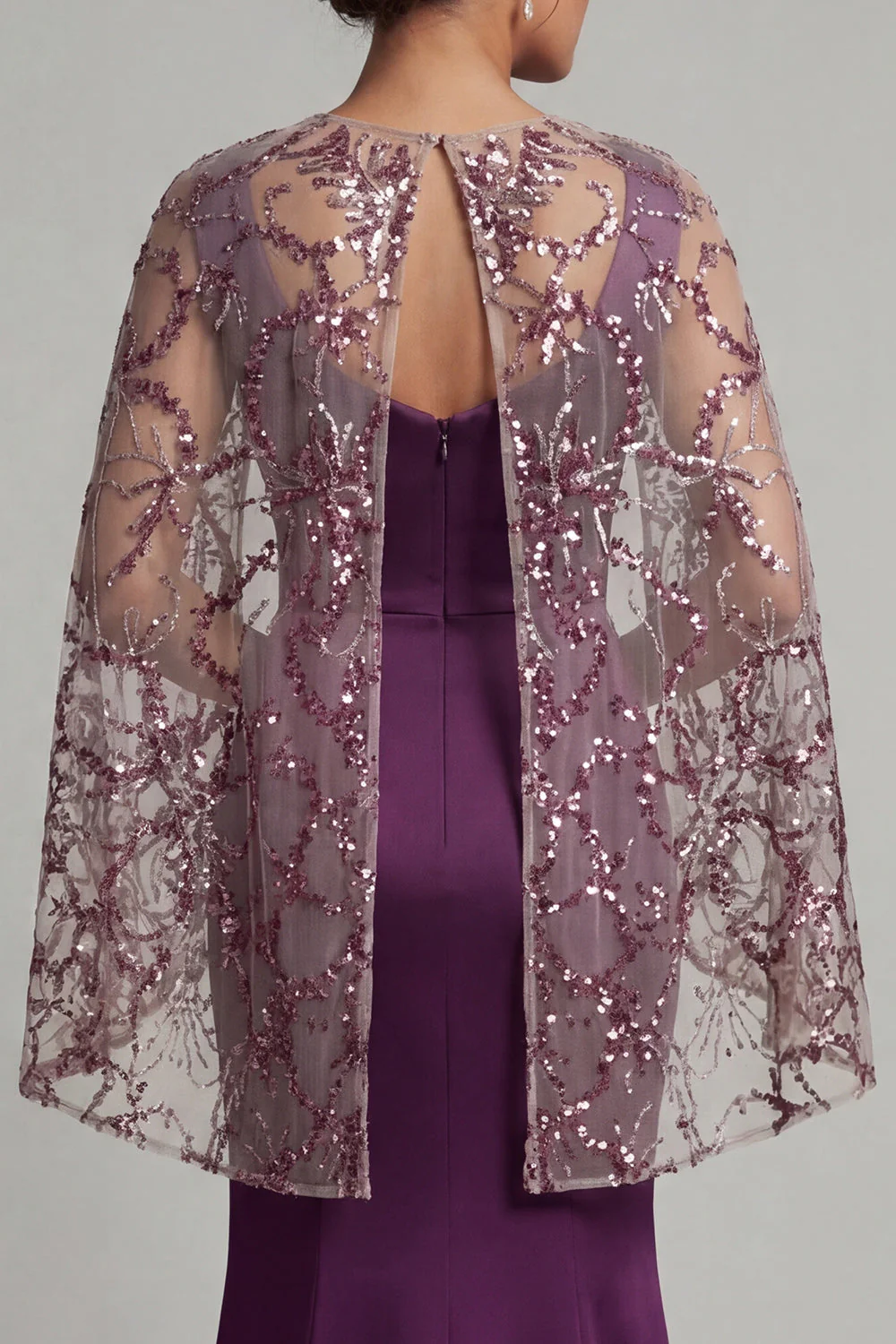 Dark Purple Mermaid Round Neck Mother Of the Bride Dress with Sheer Cape - Image 5