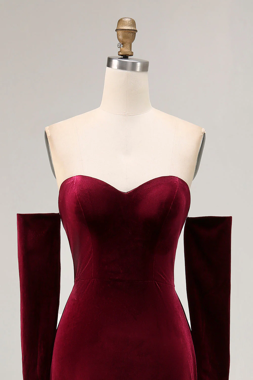Dark Red Sweetheart A Line Long Velvet Dress with Long Sleeves - Image 6