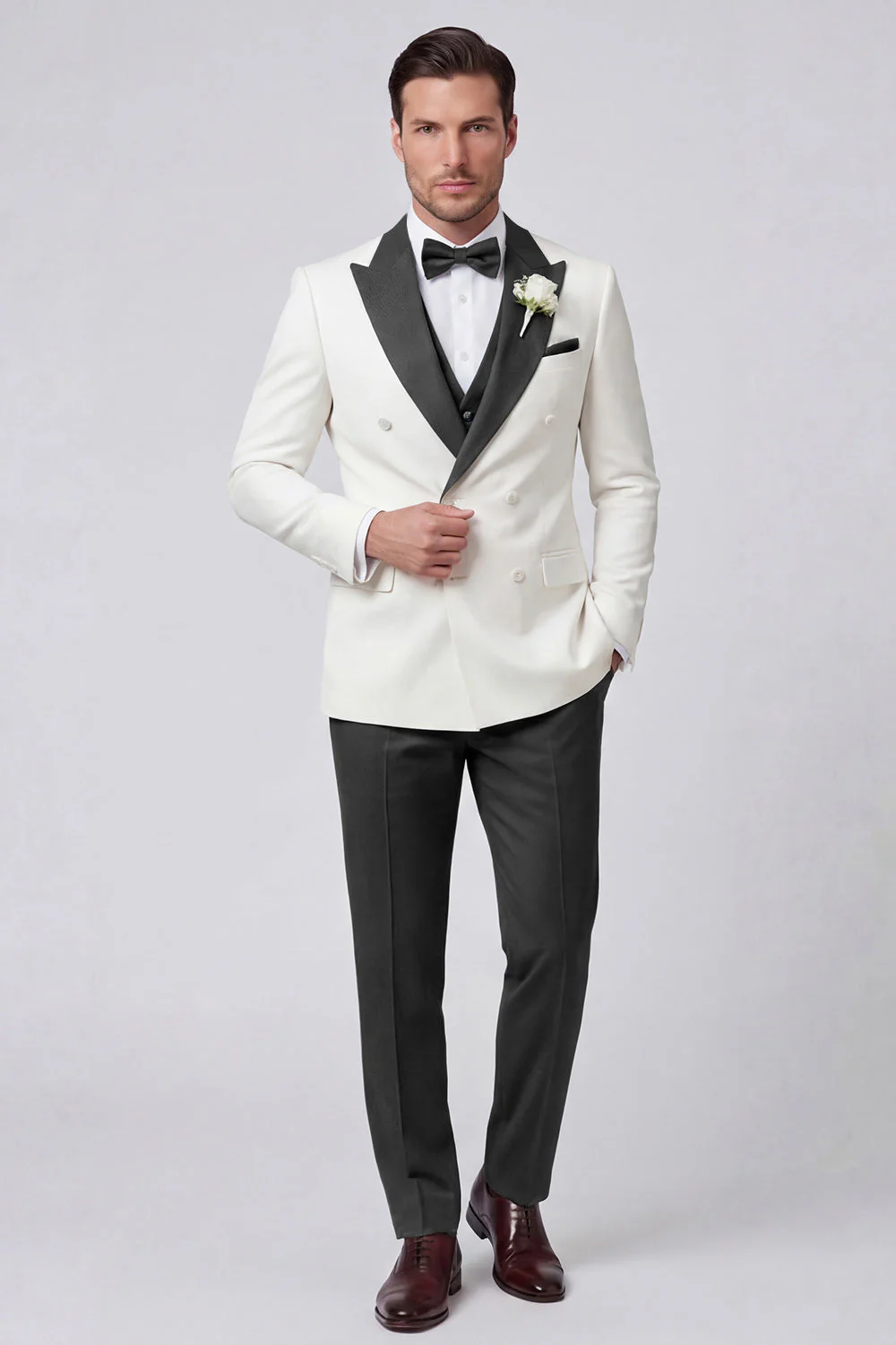 Black Double Breasted 3 Piece Peak Lapel Men's Prom Suits