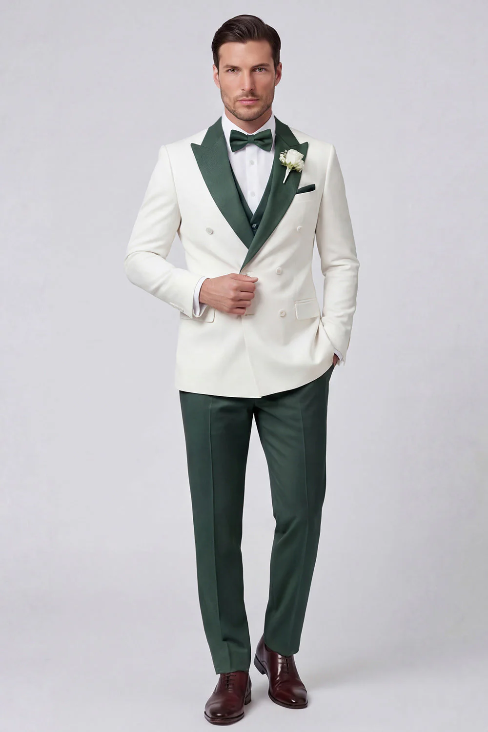 Black Double Breasted 3 Piece Peak Lapel Men's Prom Suits - Image 2
