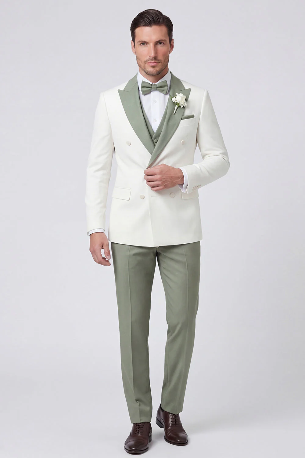 Black Double Breasted 3 Piece Peak Lapel Men's Prom Suits - Image 3