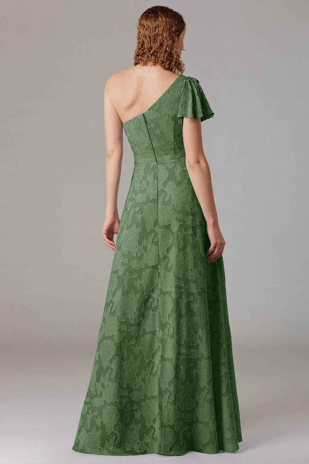 Dusty Blue A-Line One Shoulder Bridesmaid Dress with Slit - Image 10