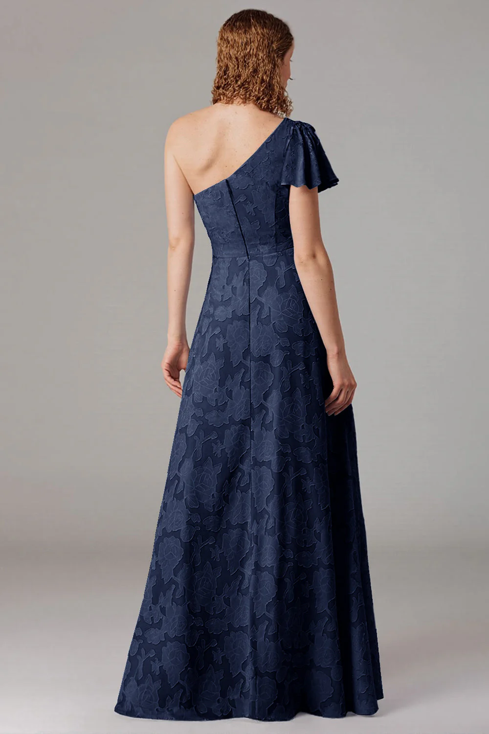 Dusty Blue A-Line One Shoulder Bridesmaid Dress with Slit - Image 12