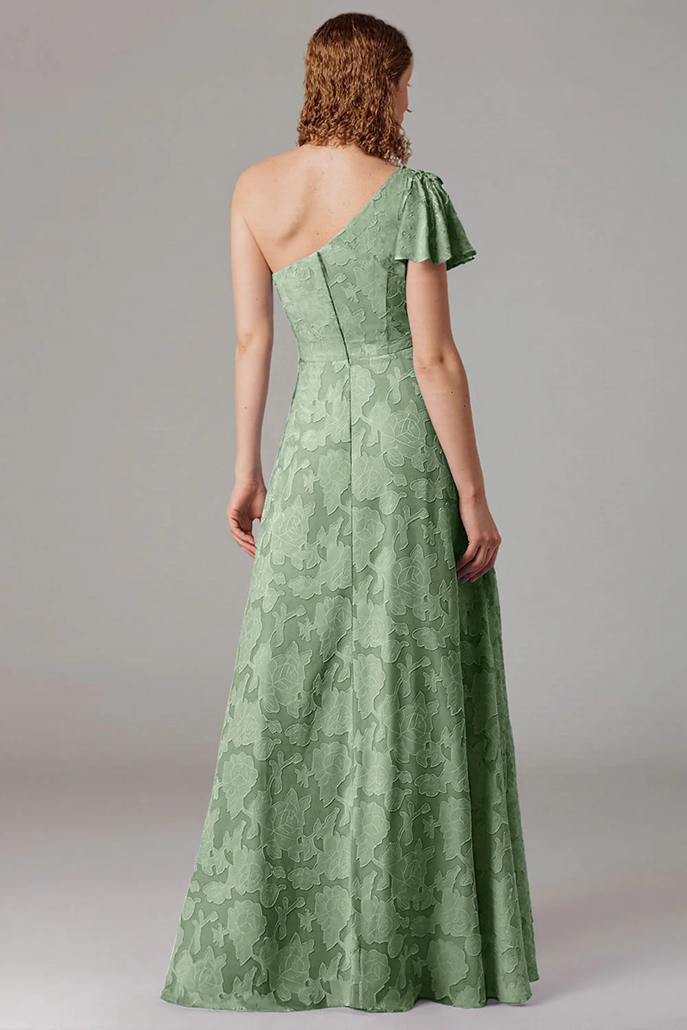 Dusty Blue A-Line One Shoulder Bridesmaid Dress with Slit - Image 14