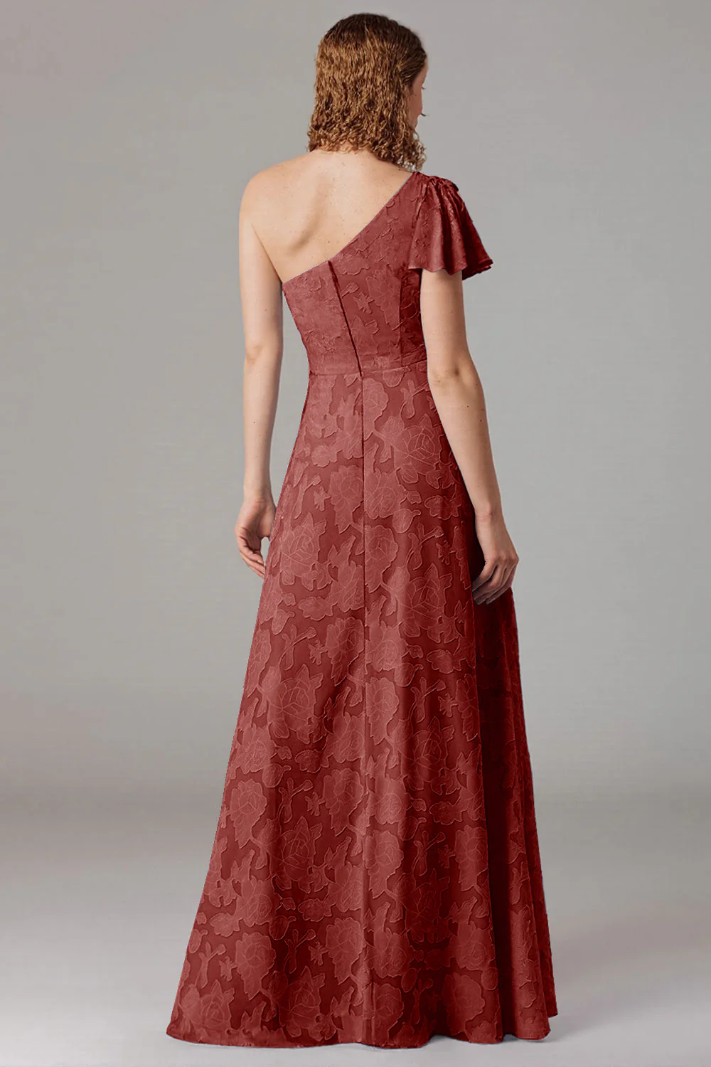 Dusty Blue A-Line One Shoulder Bridesmaid Dress with Slit - Image 16