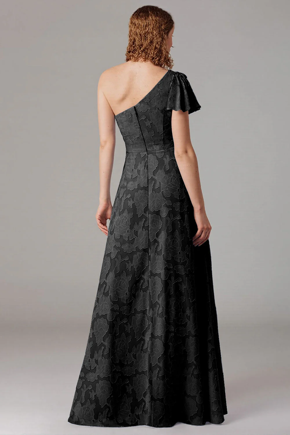 Dusty Blue A-Line One Shoulder Bridesmaid Dress with Slit - Image 6