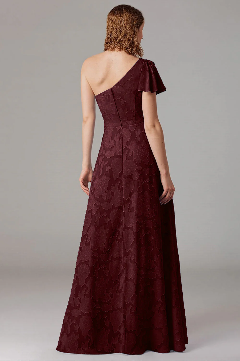Dusty Blue A-Line One Shoulder Bridesmaid Dress with Slit - Image 8