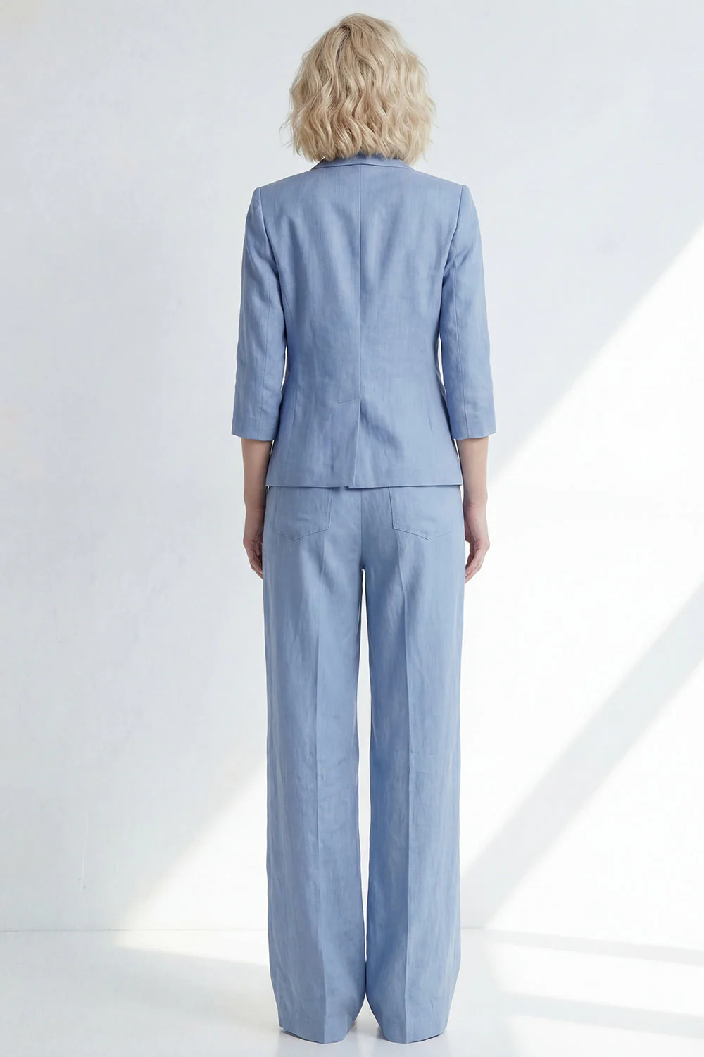 Dusty Blue Notched Lapel One Button Women Suit with 3/4 Sleeves - Image 2