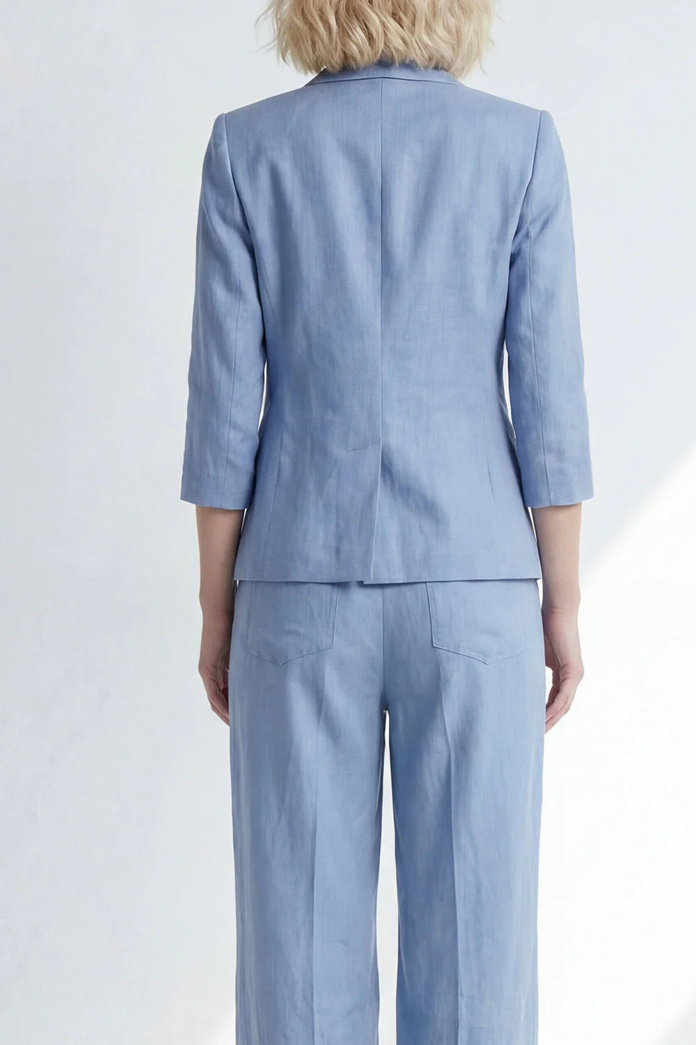 Dusty Blue Notched Lapel One Button Women Suit with 3/4 Sleeves - Image 4