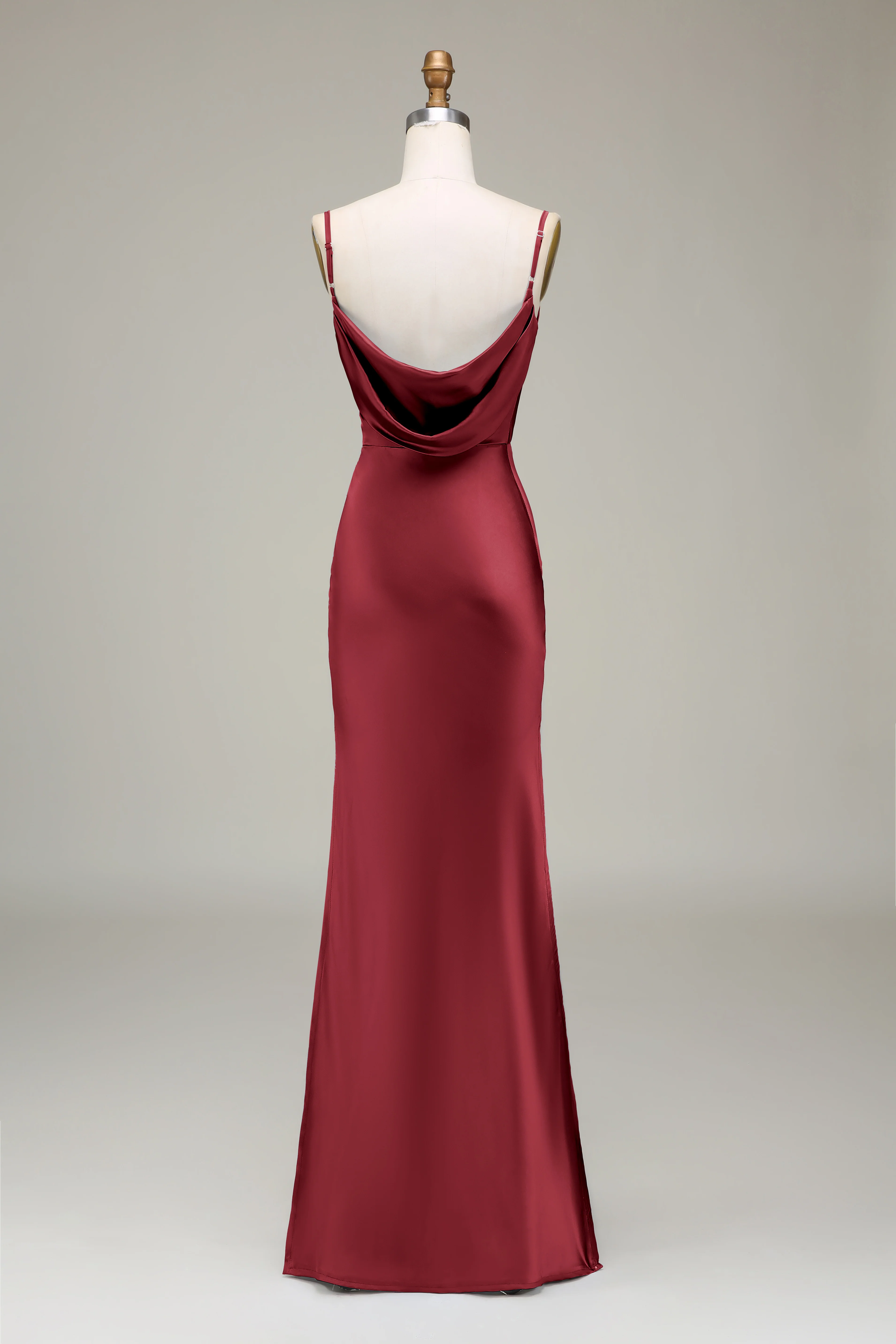 Dusty Blue Sheath Spaghetti Straps Backless Satin Long Bridesmaid Dress - Image 10