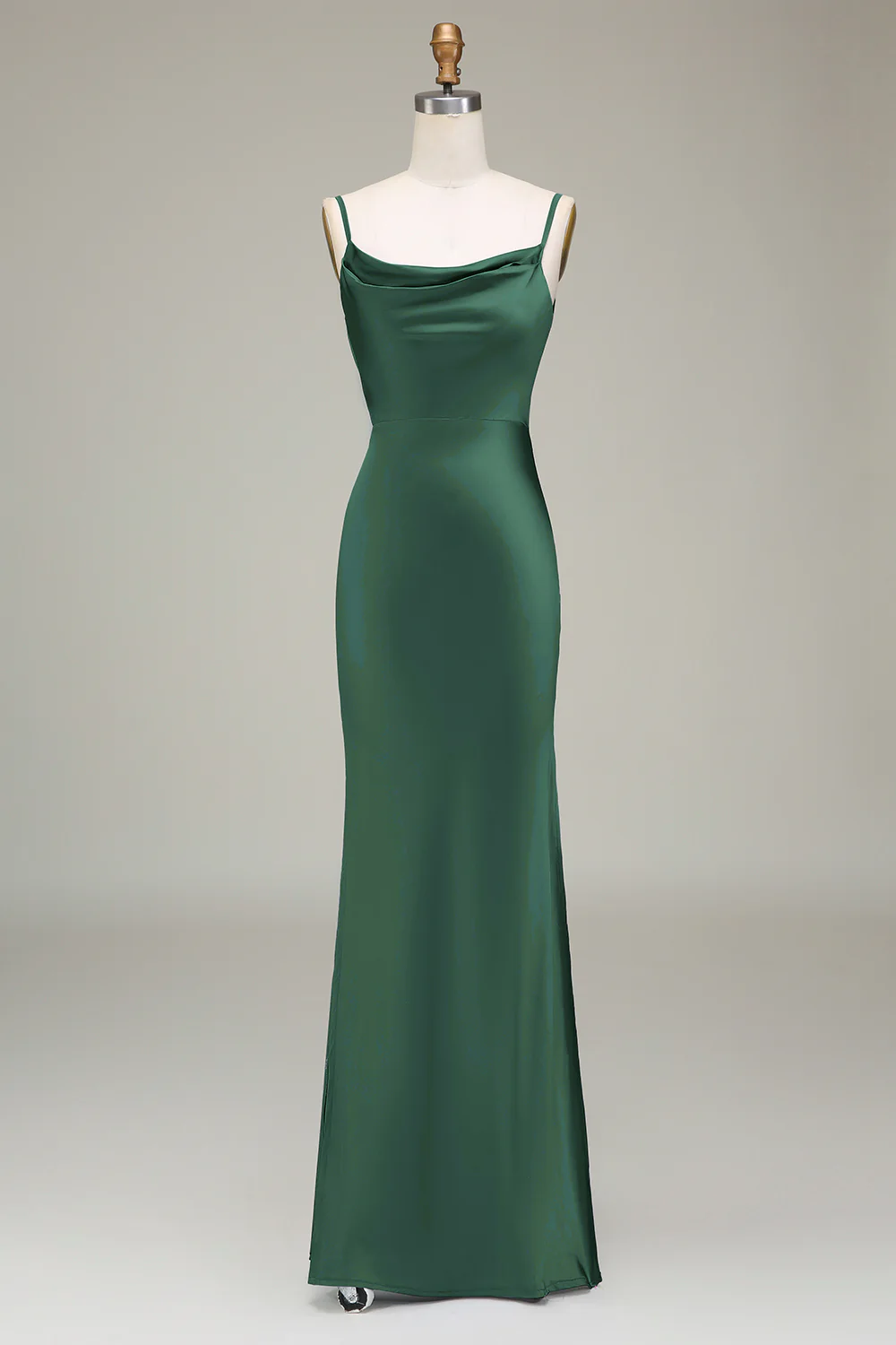 Dusty Blue Sheath Spaghetti Straps Backless Satin Long Bridesmaid Dress - Image 11