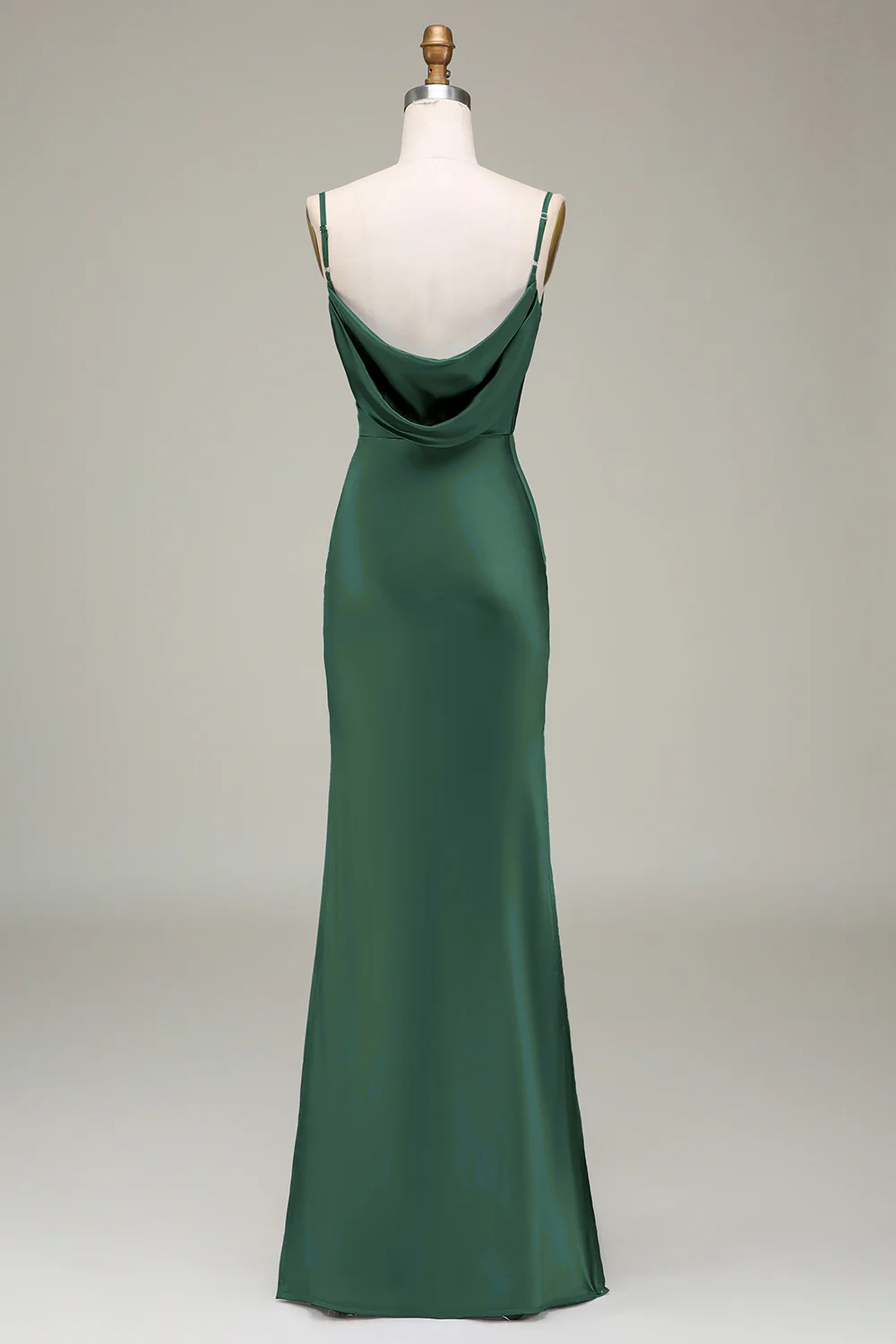 Dusty Blue Sheath Spaghetti Straps Backless Satin Long Bridesmaid Dress - Image 12