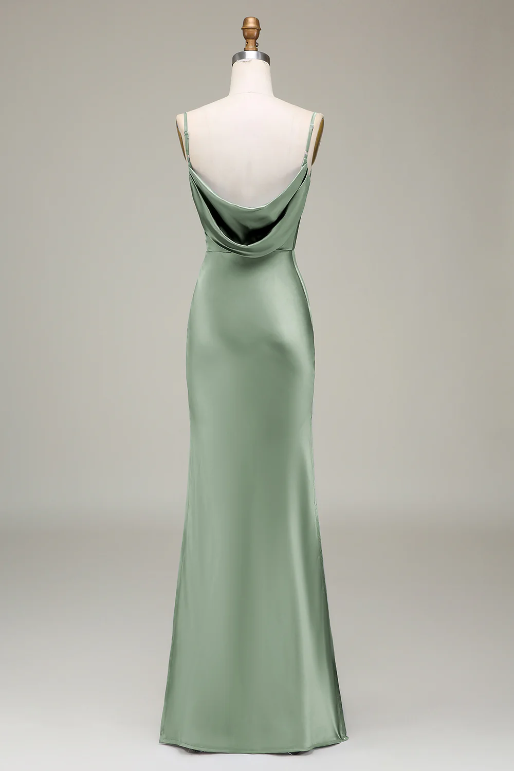 Dusty Blue Sheath Spaghetti Straps Backless Satin Long Bridesmaid Dress - Image 18