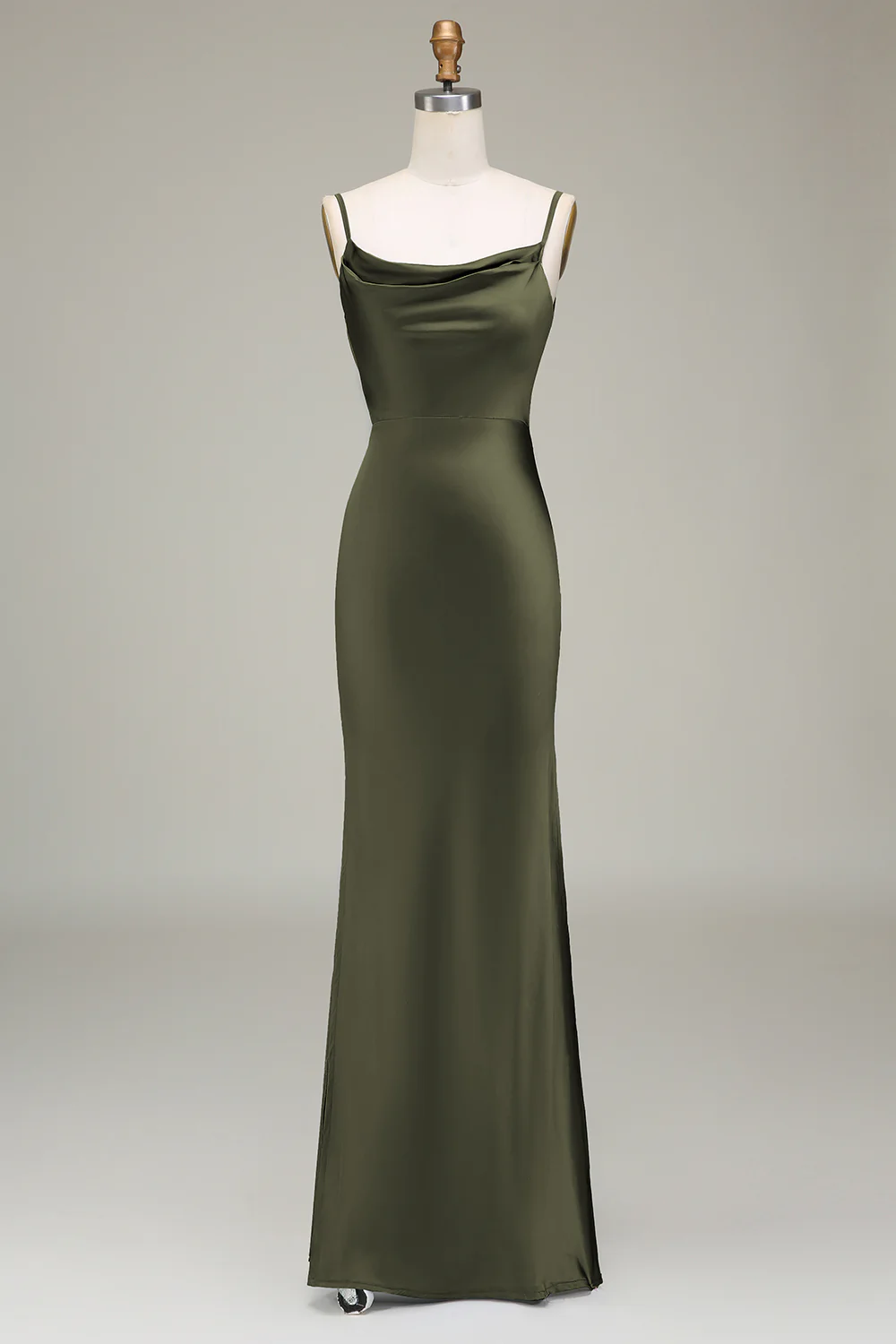 Dusty Blue Sheath Spaghetti Straps Backless Satin Long Bridesmaid Dress - Image 19