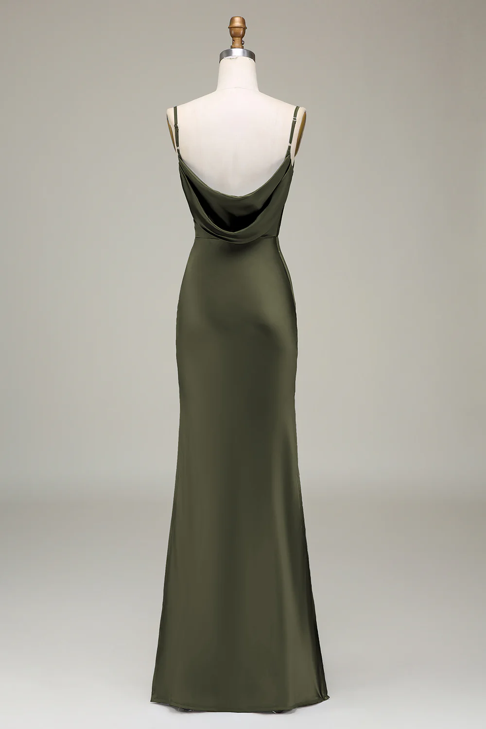 Dusty Blue Sheath Spaghetti Straps Backless Satin Long Bridesmaid Dress - Image 20