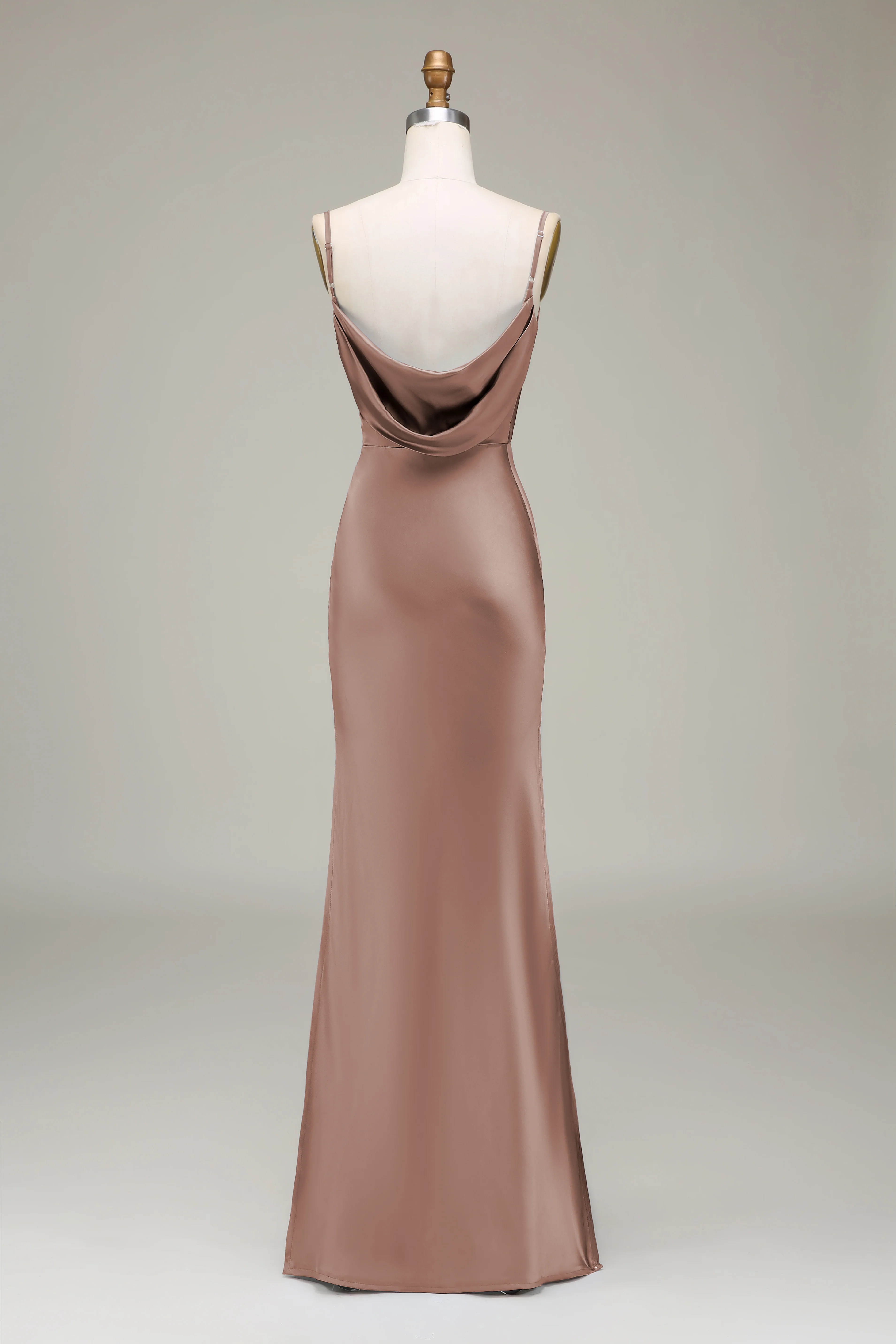 Dusty Blue Sheath Spaghetti Straps Satin Long Bridesmaid Dress - Image 11