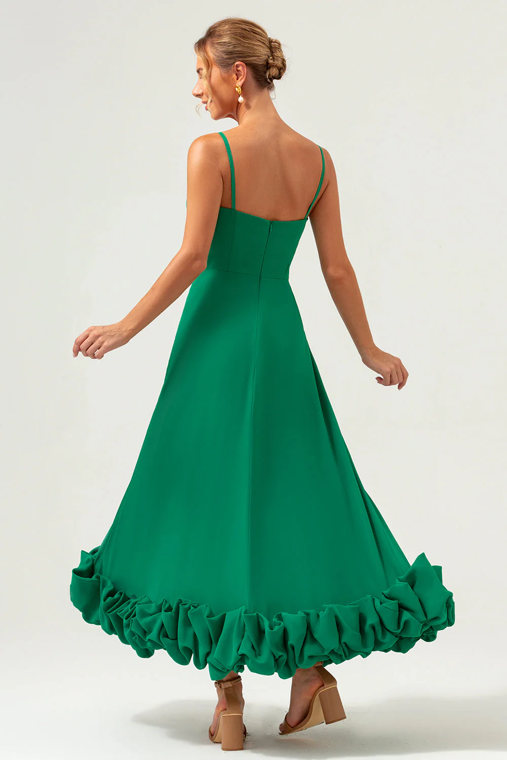 Elegant Green A Line Spaghetti Straps Chiffon Long Bridesmaid Dress - Image 2