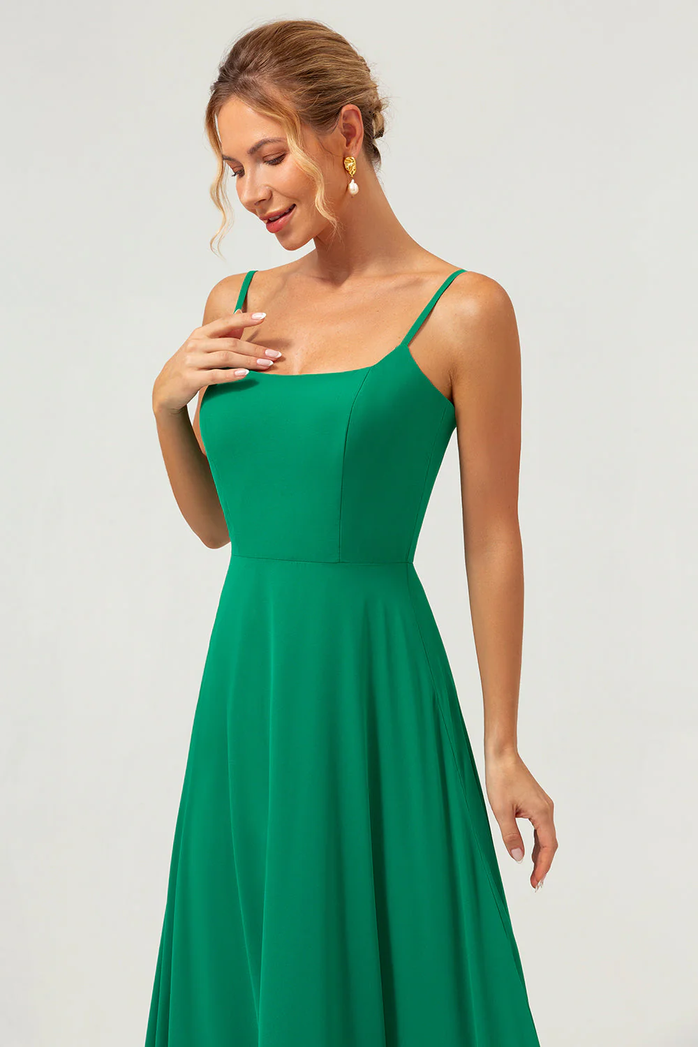 Elegant Green A Line Spaghetti Straps Chiffon Long Bridesmaid Dress - Image 8