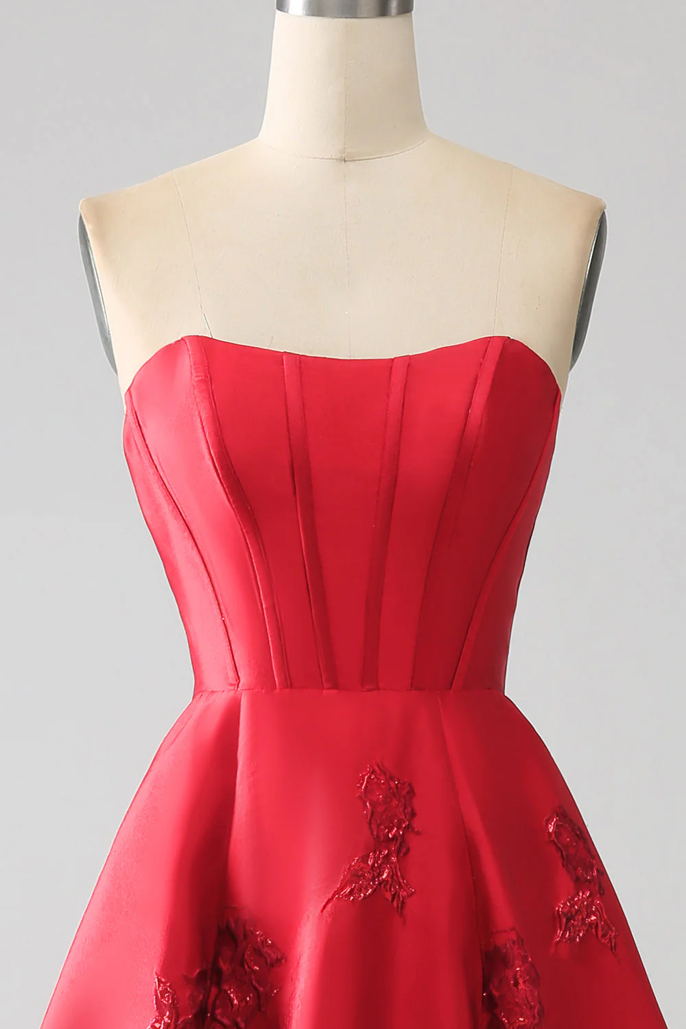 Elegant Princess A-Line Strapless Dark Red Long Prom Dress with 3D Flowers - Image 4