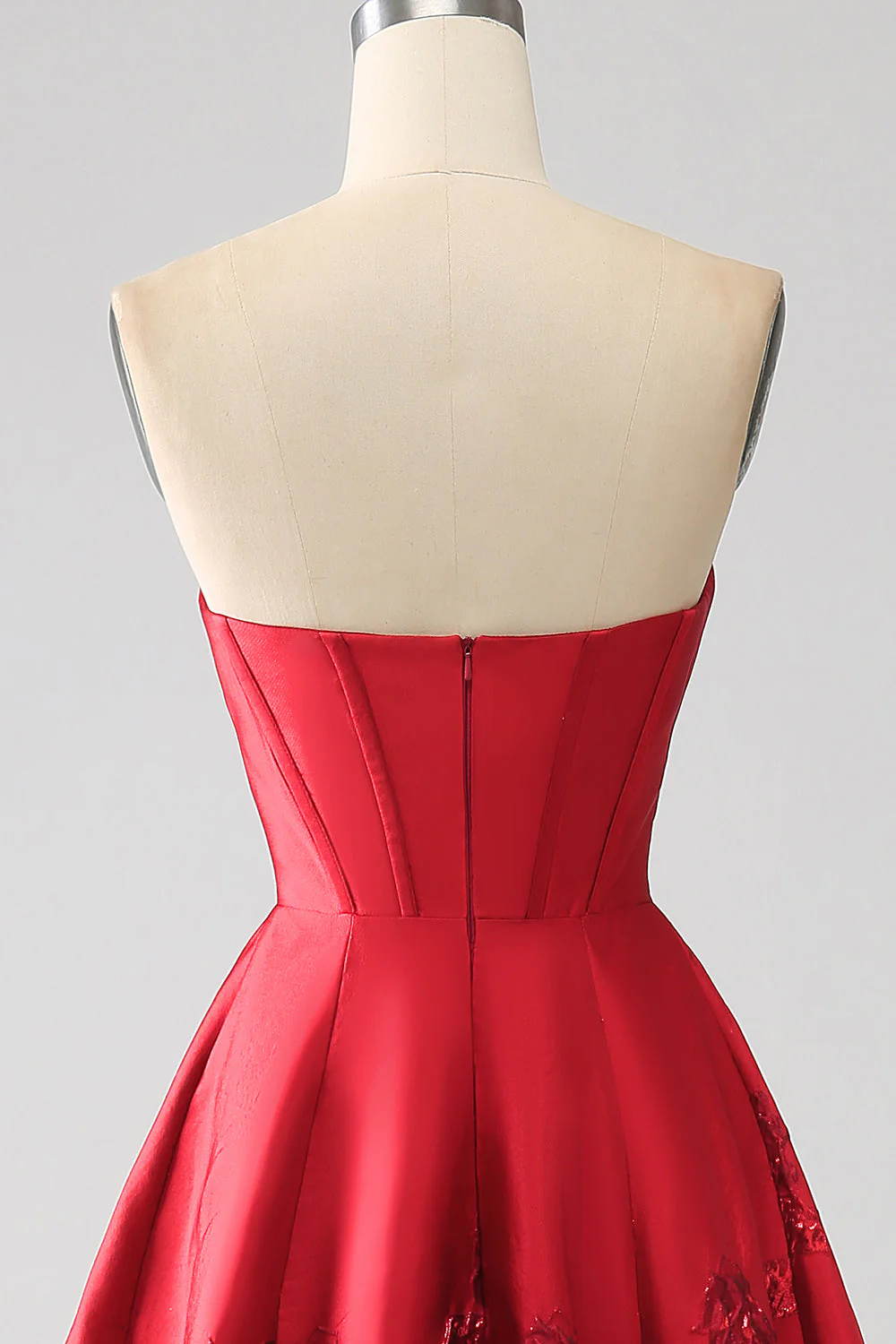 Elegant Princess A-Line Strapless Dark Red Long Prom Dress with 3D Flowers - Image 5