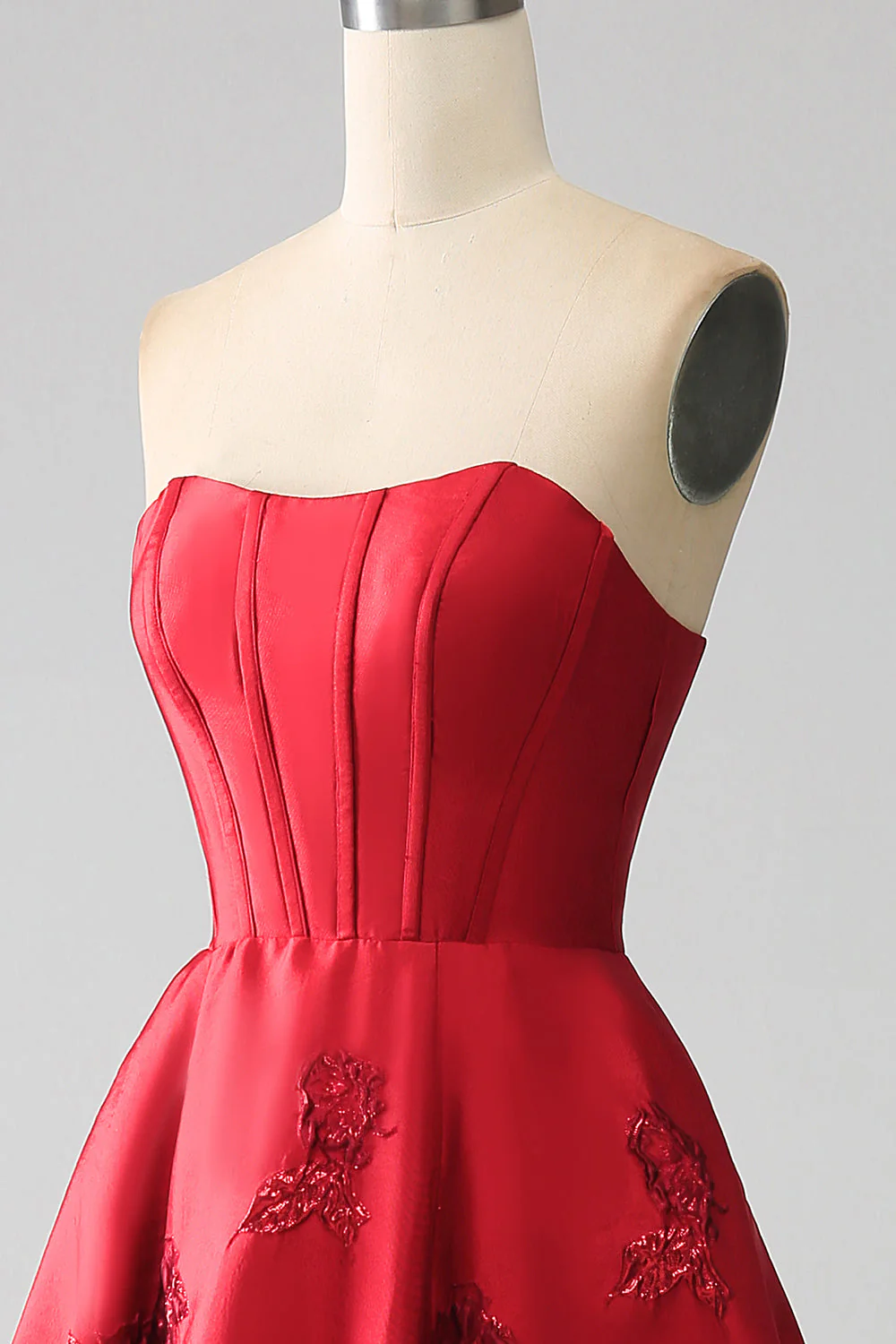 Elegant Princess A-Line Strapless Dark Red Long Prom Dress with 3D Flowers - Image 6