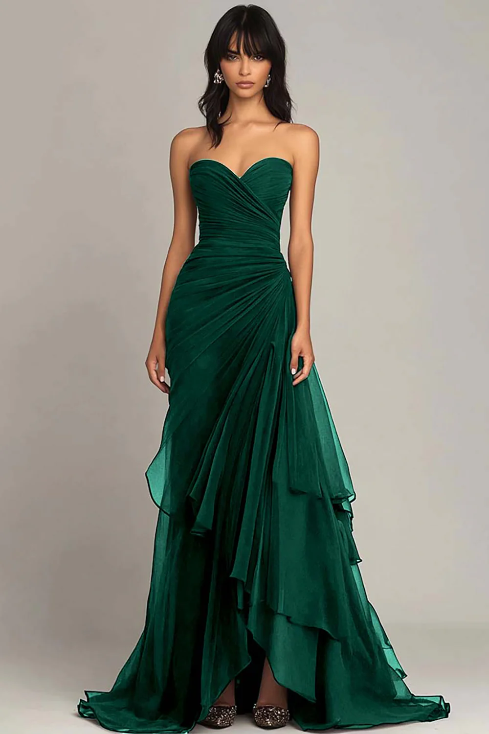 Elegant Sweetheart Ruched Ruffled Black Tie Dress - Image 10