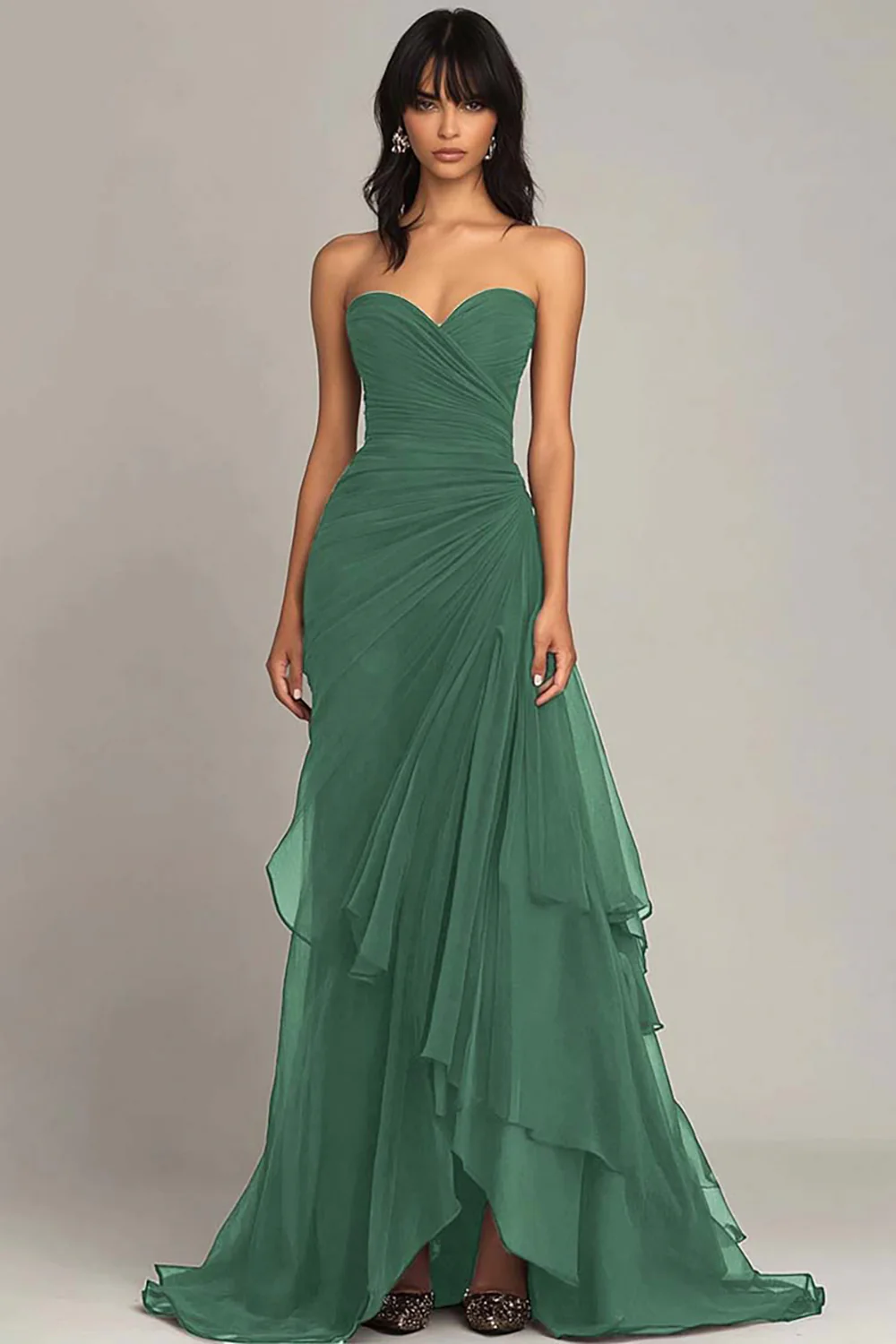 Elegant Sweetheart Ruched Ruffled Black Tie Dress - Image 7