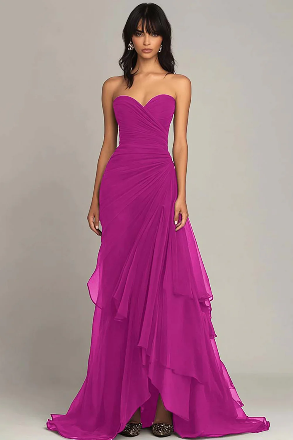 Elegant Sweetheart Ruched Ruffled Black Tie Dress - Image 8