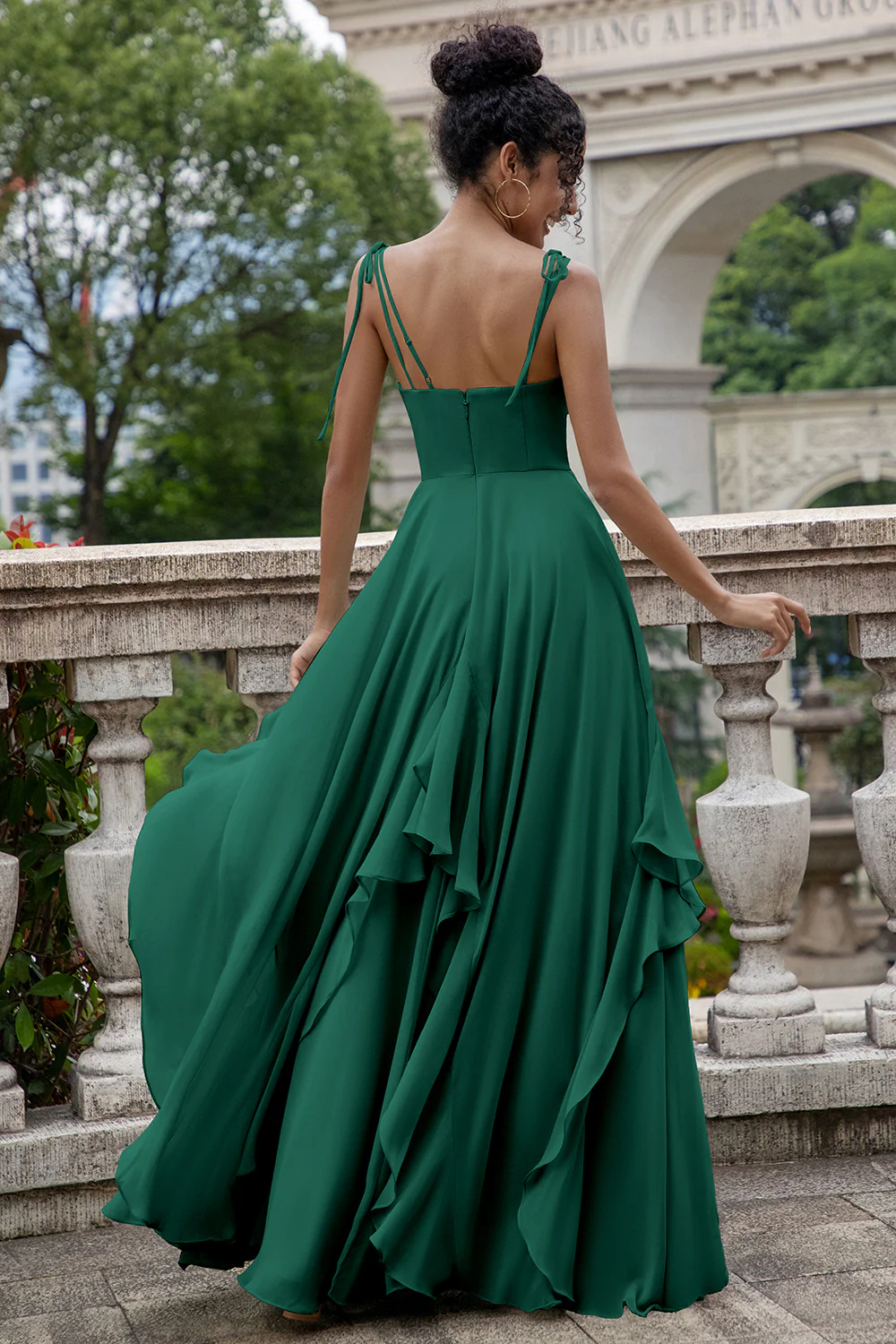 Eucalyptus A Line Spaghetti Straps Long Bridesmaid Dress with Ruffles - Image 10