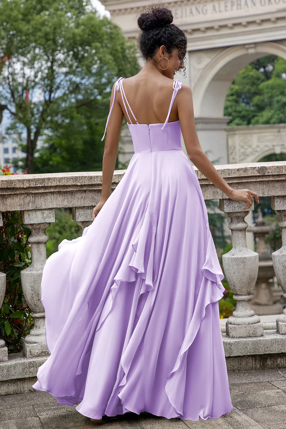 Eucalyptus A Line Spaghetti Straps Long Bridesmaid Dress with Ruffles - Image 8