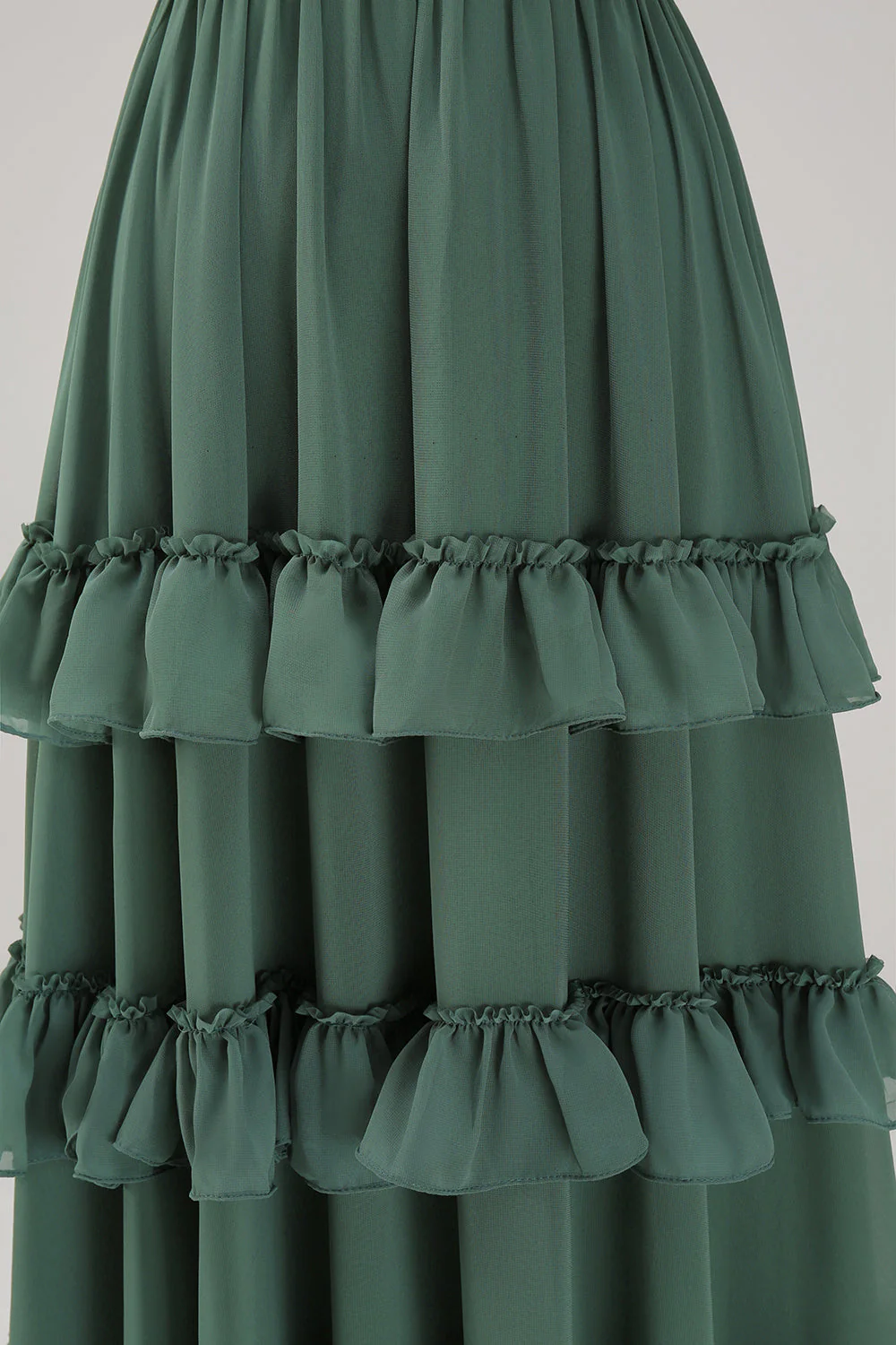 Eucalyptus A Line Spaghetti Straps Tiered Chiffon Long Bridesmaid Dress - Image 8