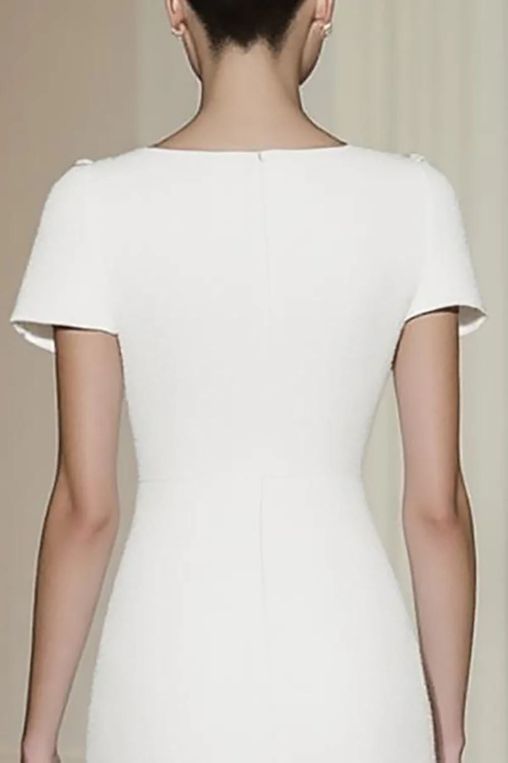 Fitted White Short Sleeves Straight Pencil Midi Formal Dress - Image 4
