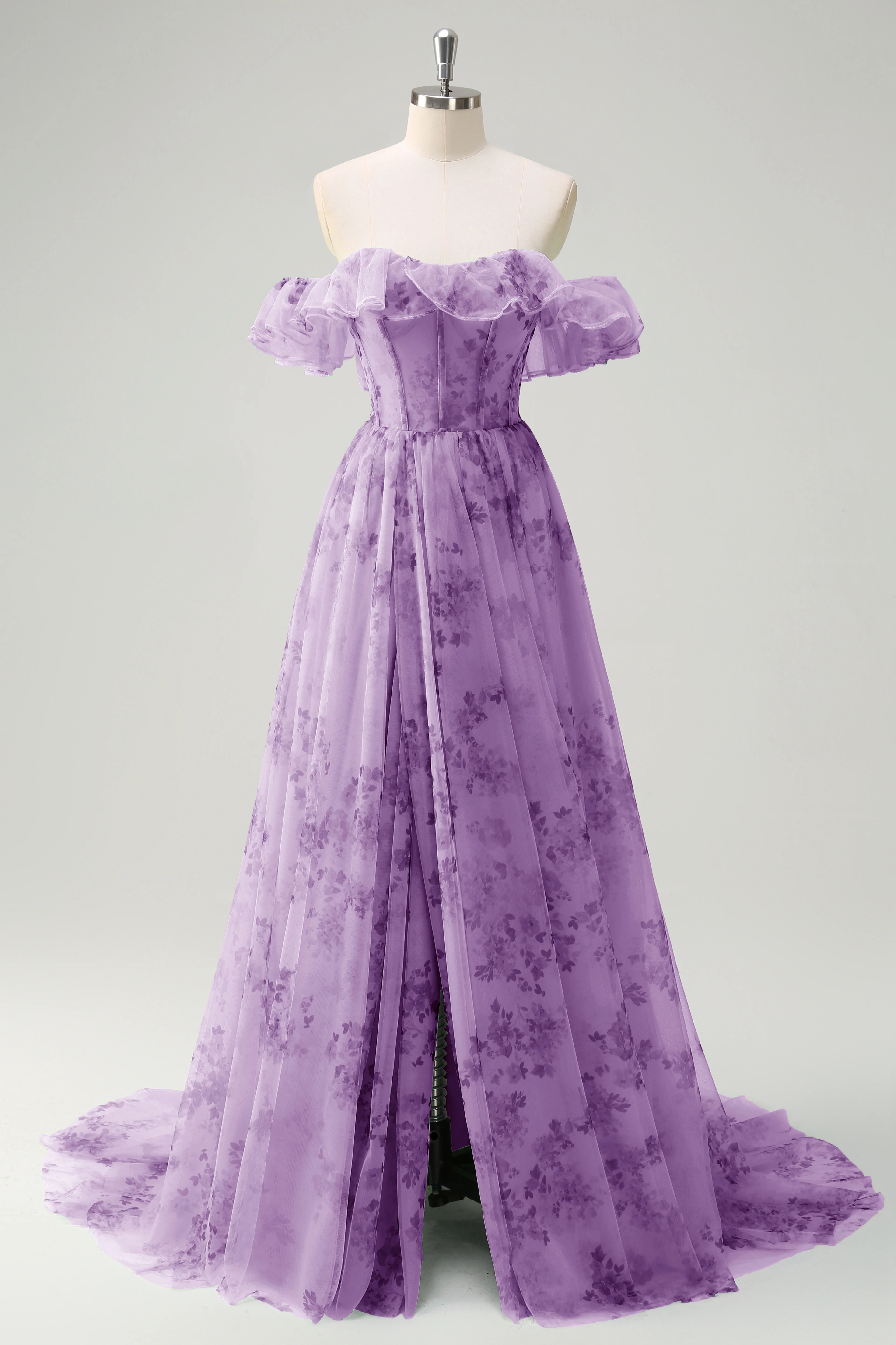 Floral A Line Off The Shoulder Corset Long Green Prom Dress - Image 13