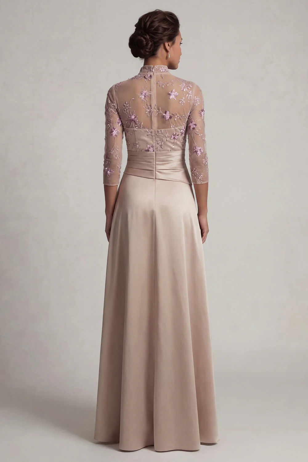 Champagne A Line 3/4 Sleeves Long Mother of the Bride Dress - Image 2