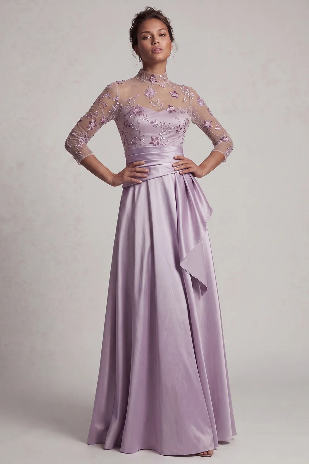 Champagne A Line 3/4 Sleeves Long Mother of the Bride Dress - Image 6
