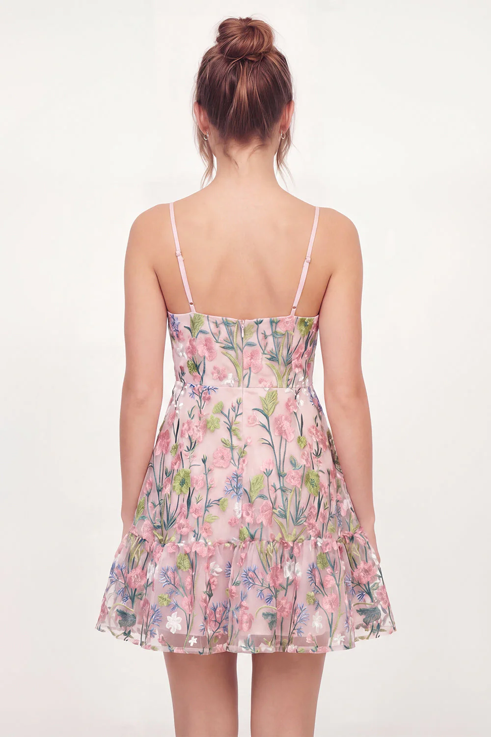 Pink Embroidered A-Line V-Neck Mini Graduation Dress - Image 2