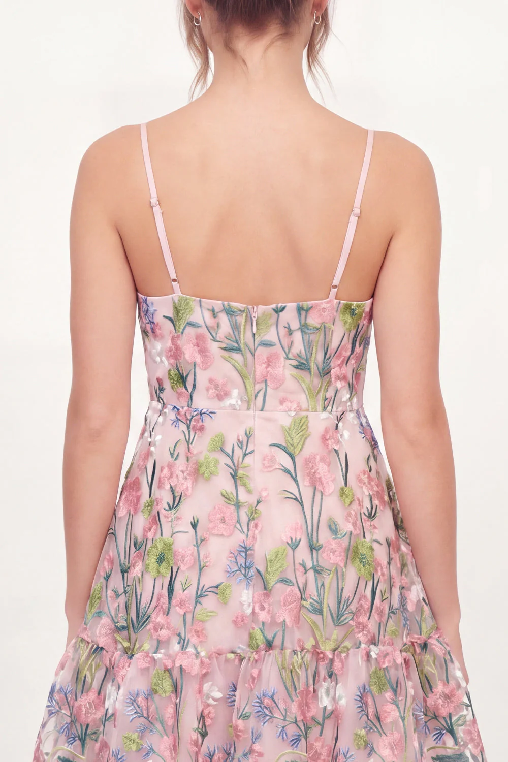 Pink Embroidered A-Line V-Neck Mini Graduation Dress - Image 4