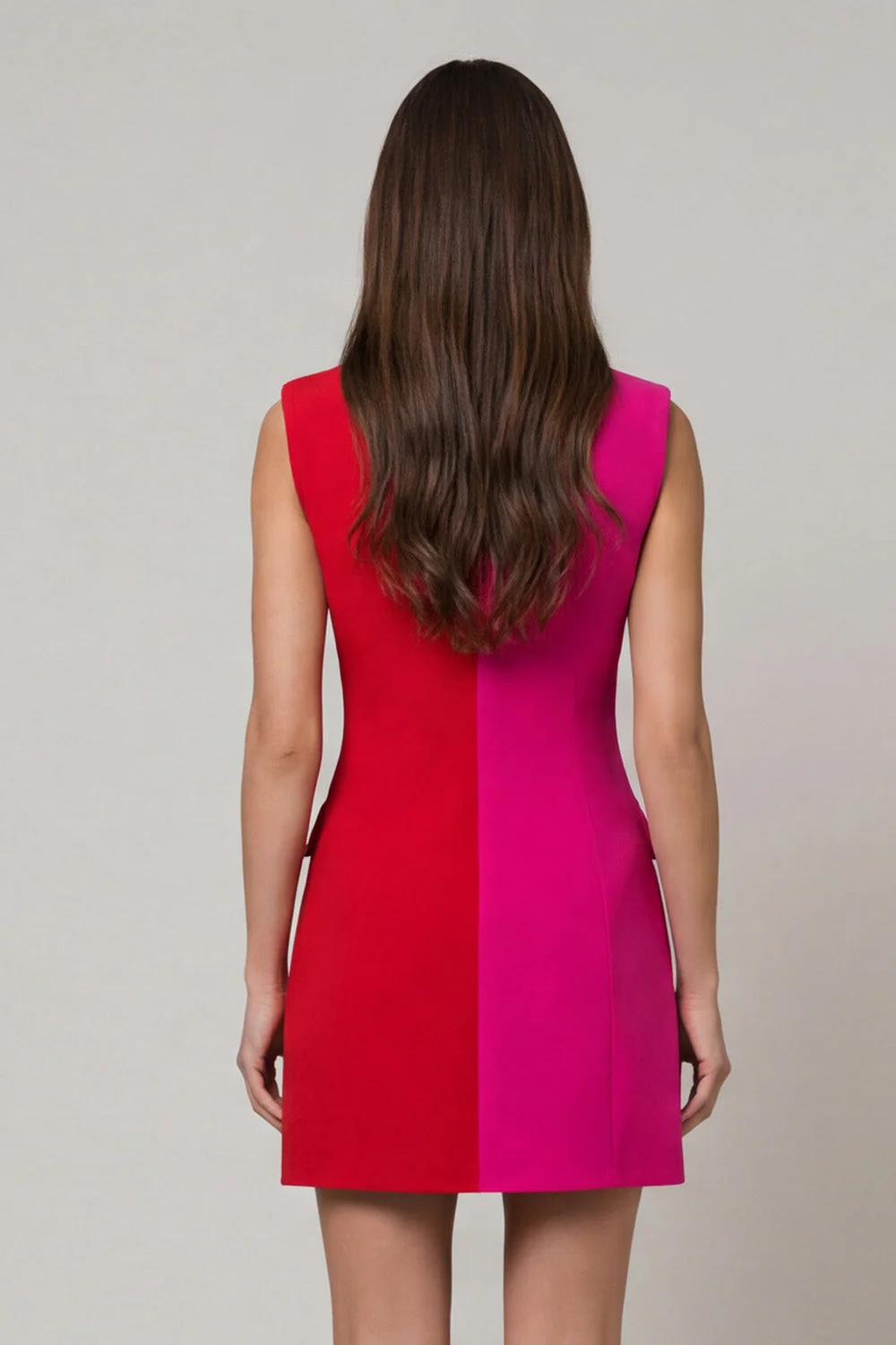 Fuchsia and Red Bodycon Peaked Lapel Double Breasted Work Dress - Image 2