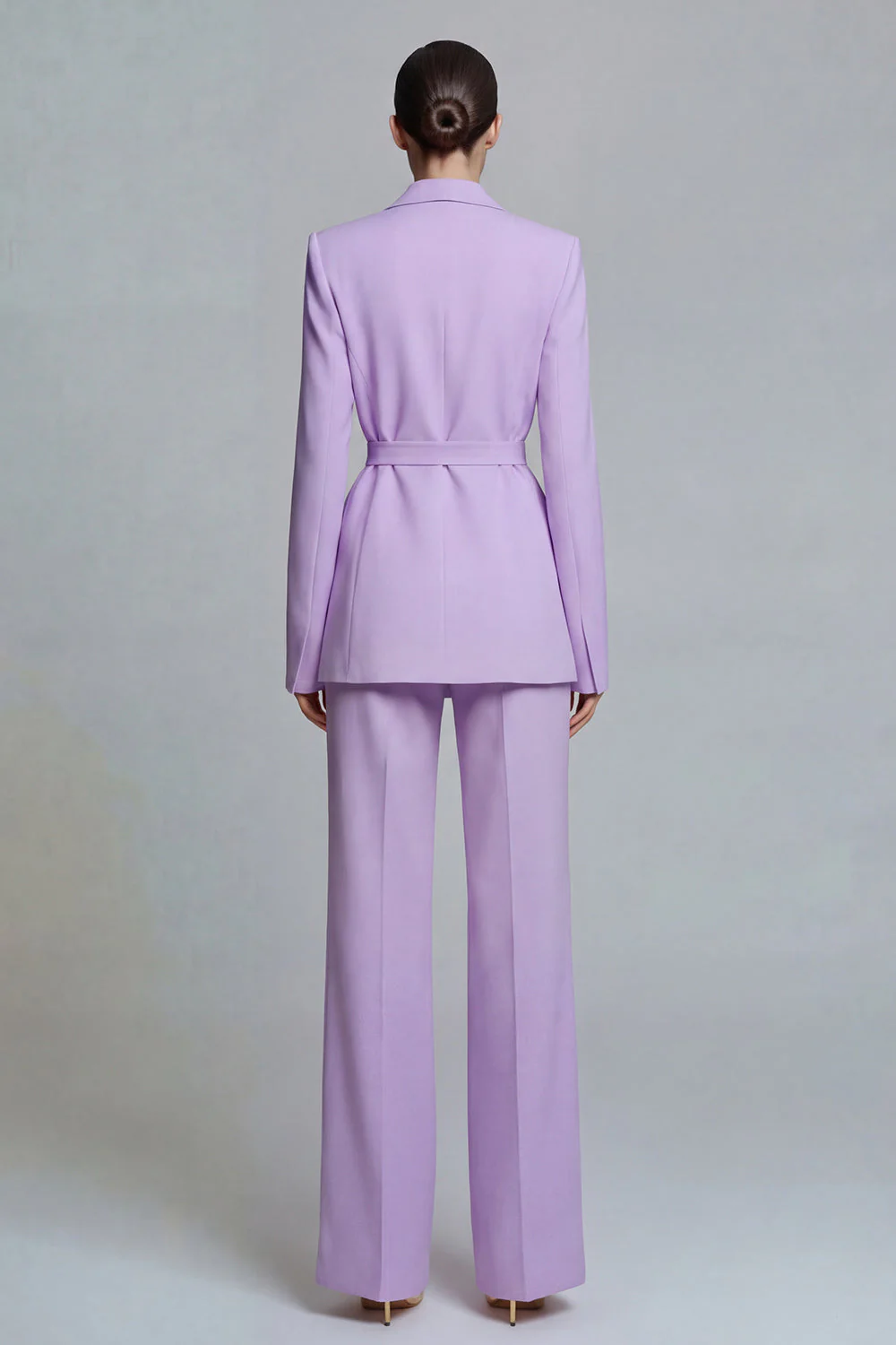 Fuchsia Notched Lapel 2-piece One Button Women's Work Suits with Belt - Image 10
