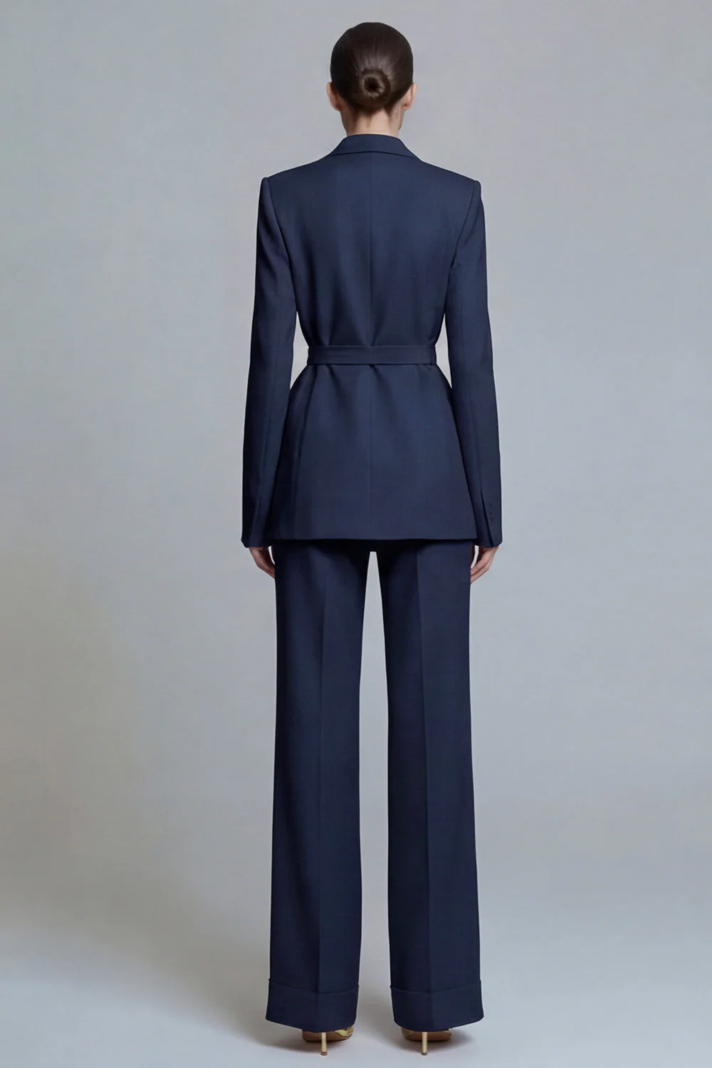 Fuchsia Notched Lapel 2-piece One Button Women's Work Suits with Belt - Image 12