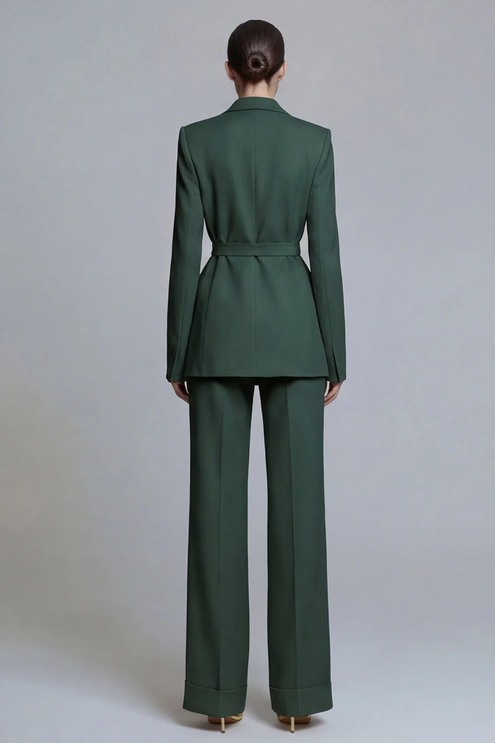 Fuchsia Notched Lapel 2-piece One Button Women's Work Suits with Belt - Image 14