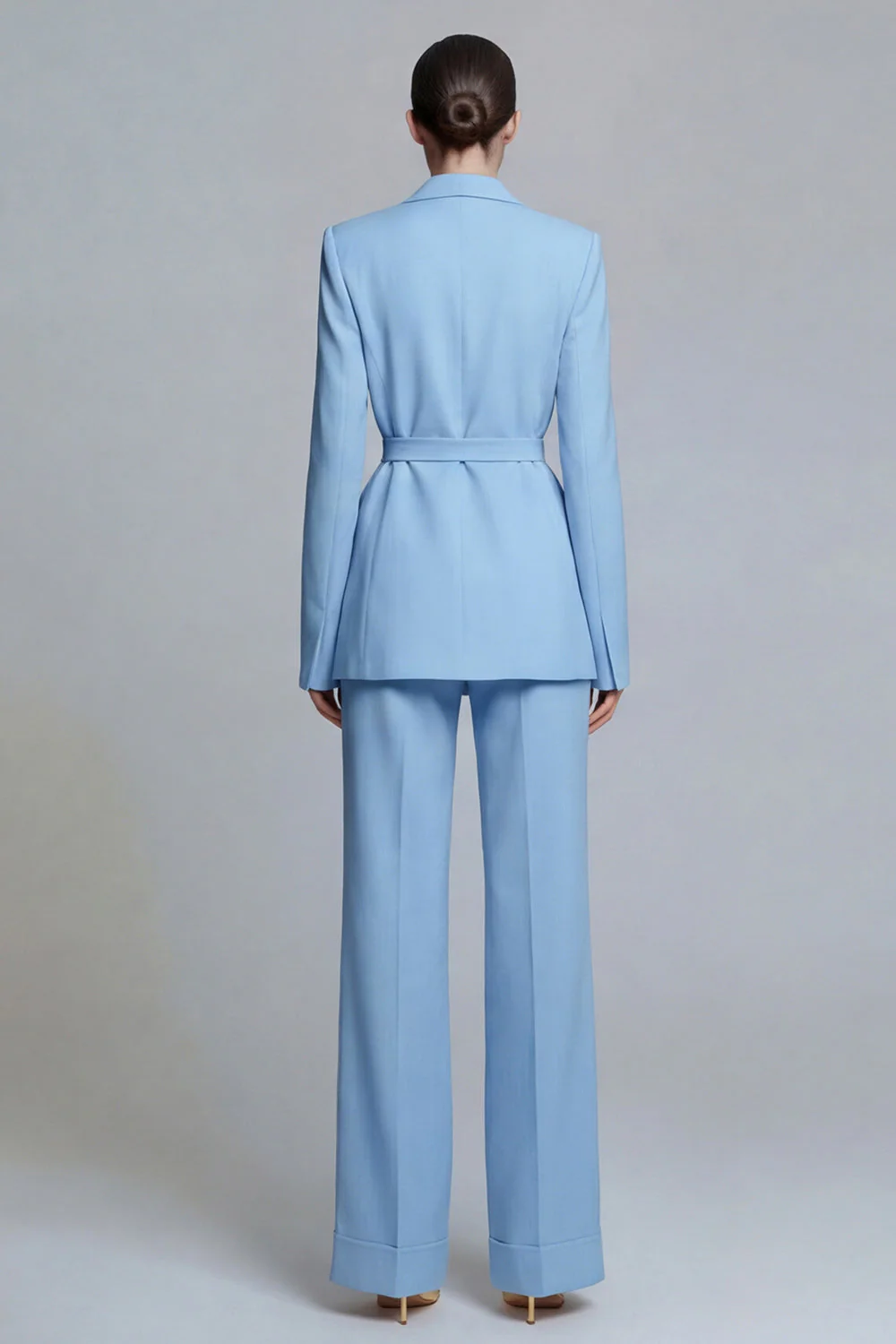 Fuchsia Notched Lapel 2-piece One Button Women's Work Suits with Belt - Image 4